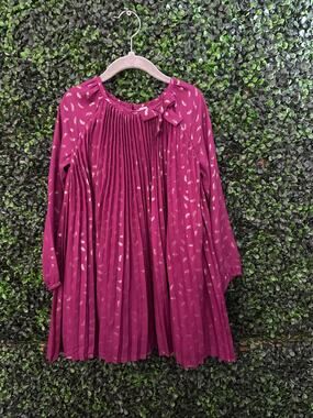 Cherokee Girls Size 5T Long Sleeve Pleated Dress, Maroon and Gold color